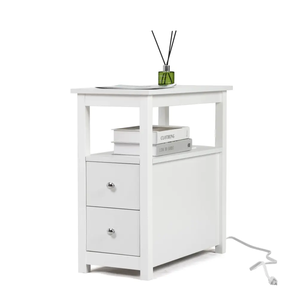 End Table Charging Station Narrow Sofa Side Table Nightstand w2181