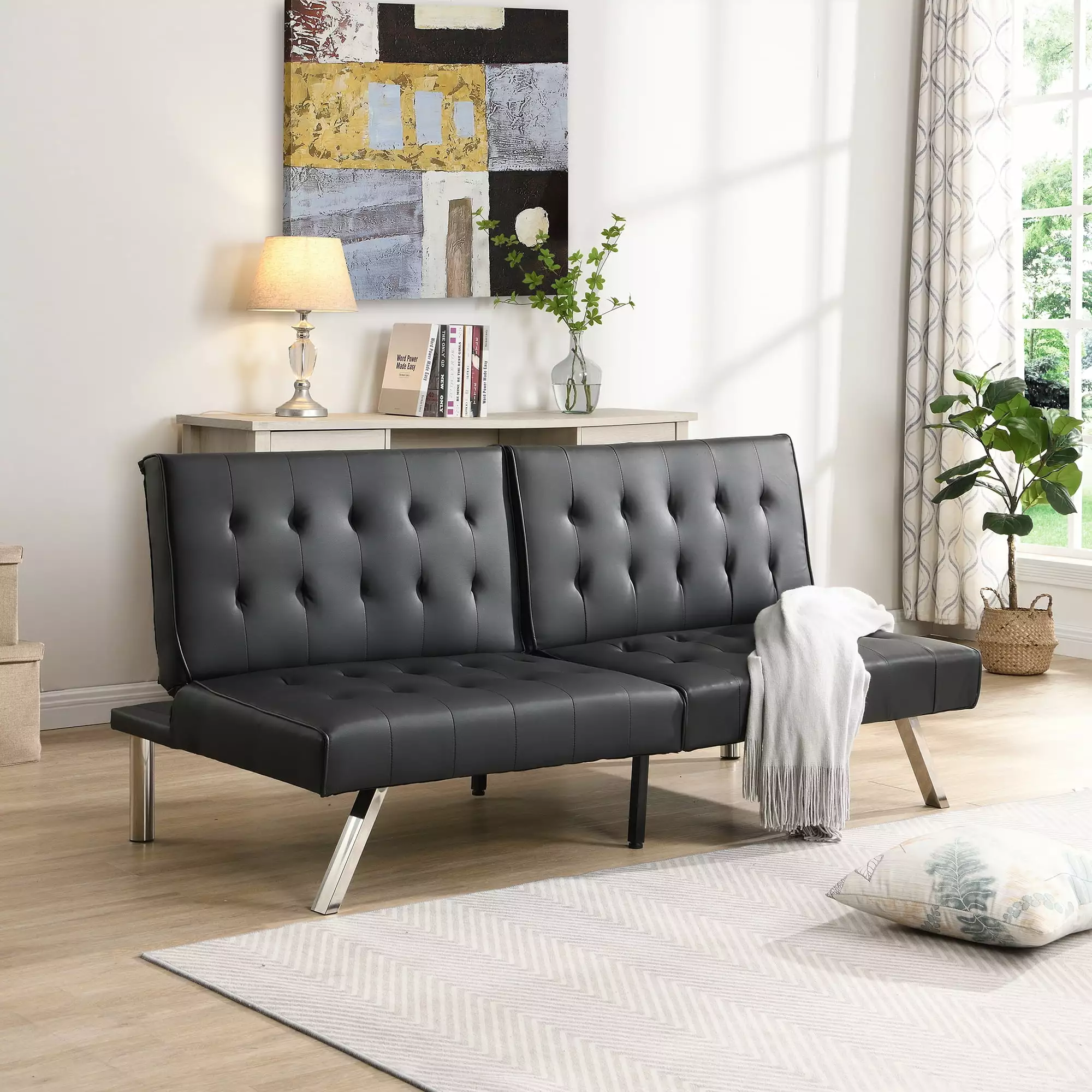 Black Sofa Bed Living Room Modern Convertible Sleeper Couch CNCJ