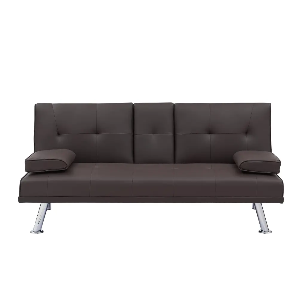 Video Brown Leather Multifunctional Double Folding Sofa Bed Office fan chen furniture