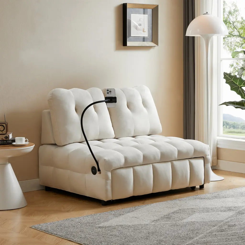 Modern Velvet Sofa Pull Out Bed and Removable Backrest fj furniture