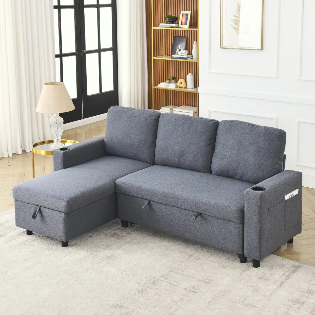 78.7 Inch Cozy Linen Influenced Combo Sofa Bed Living Room and Guest Space fx furniture
