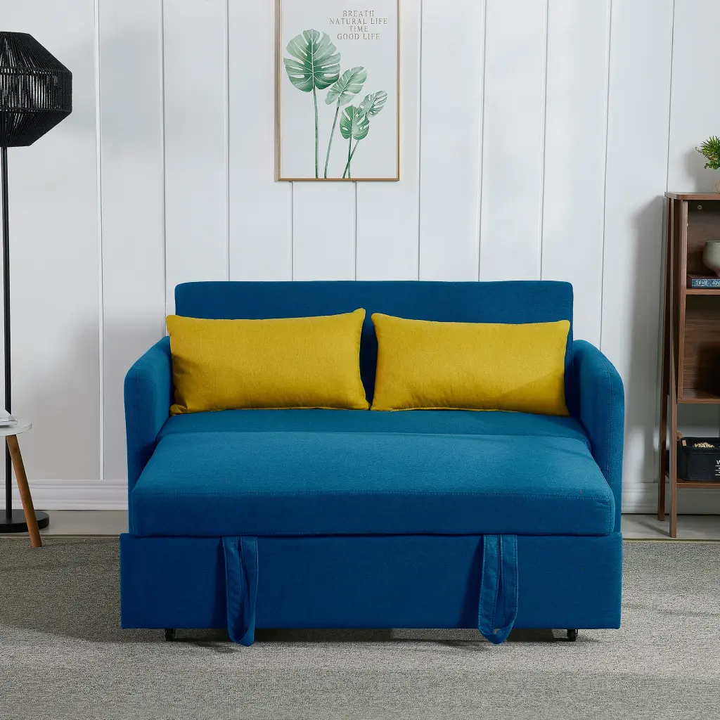 Twins Sofa Bed Blue Fabric Retro Blue Foam Fabric hdf store