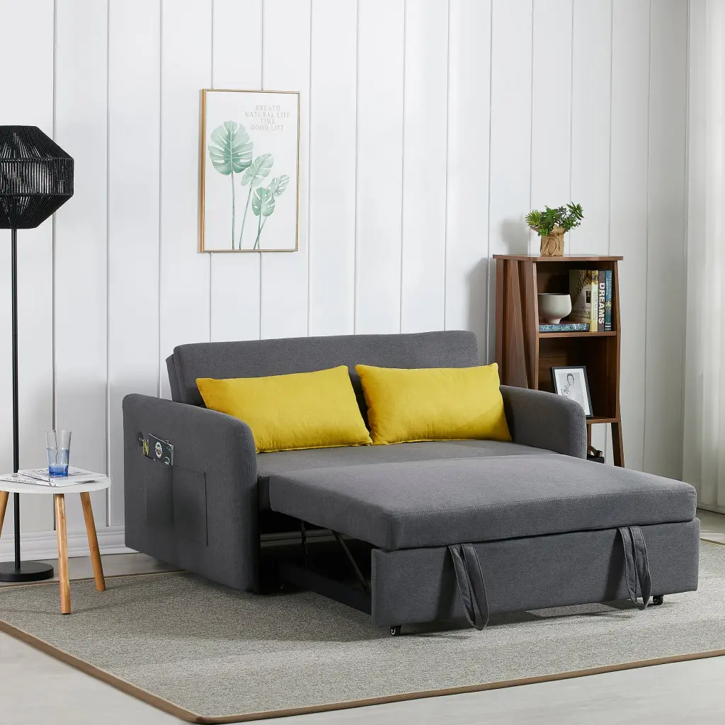 Twins Sofa Bed Grey Fabric - Convertible Sofa Grey Foam hdf store