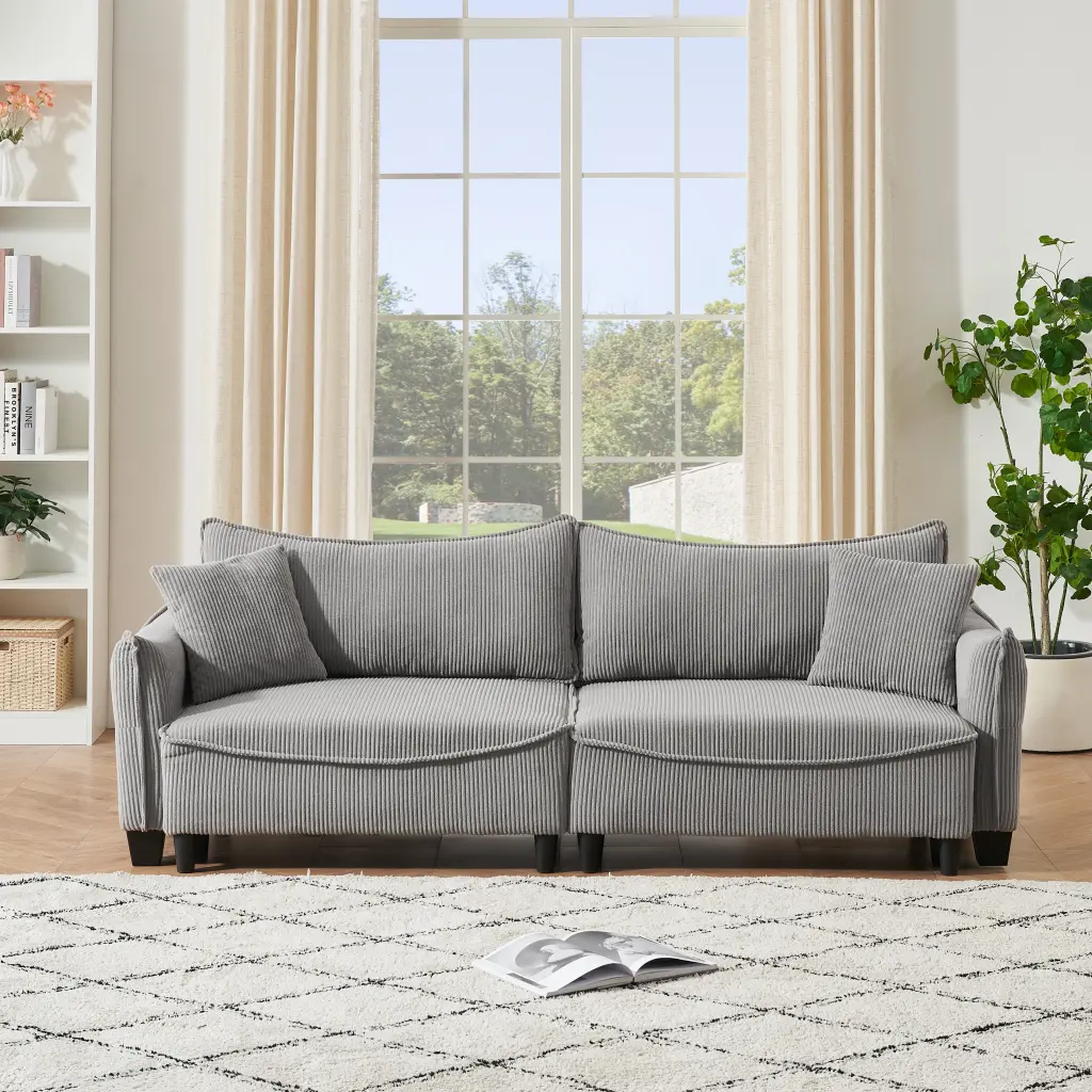 2345 Grey Corduroy Fabric Sofa Can Be Converted Into Sofa Bed ylf fff
