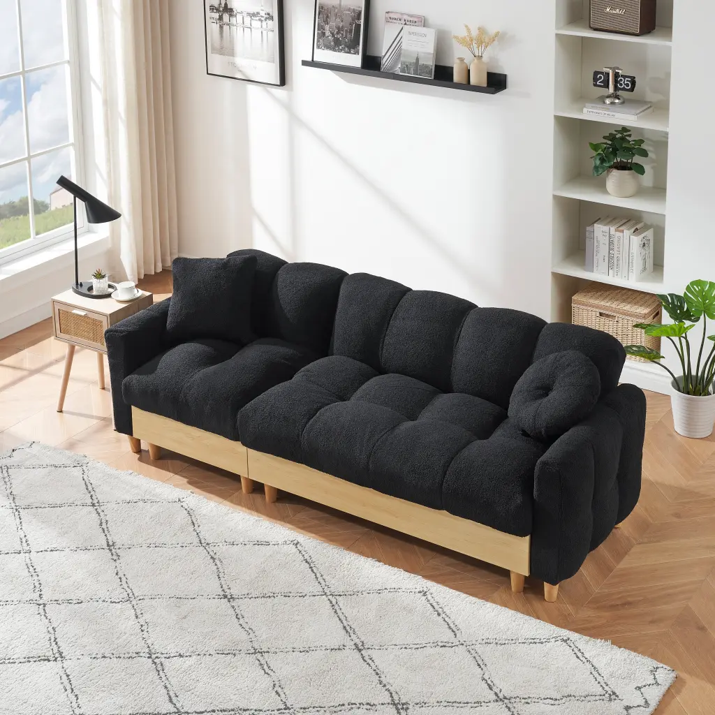 Black Technology Cloth Three Seat Sofa Lift Sofa Bed Storage ylf fff