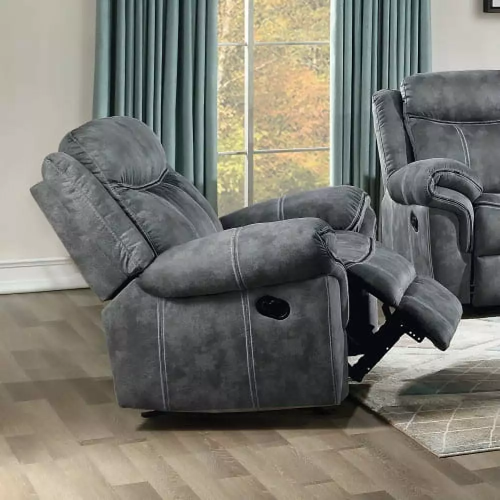 Breathable Velvet Motion Sofa Recliner Chair Grey - Comfortable Living Room Lounge Seat Triple Tree