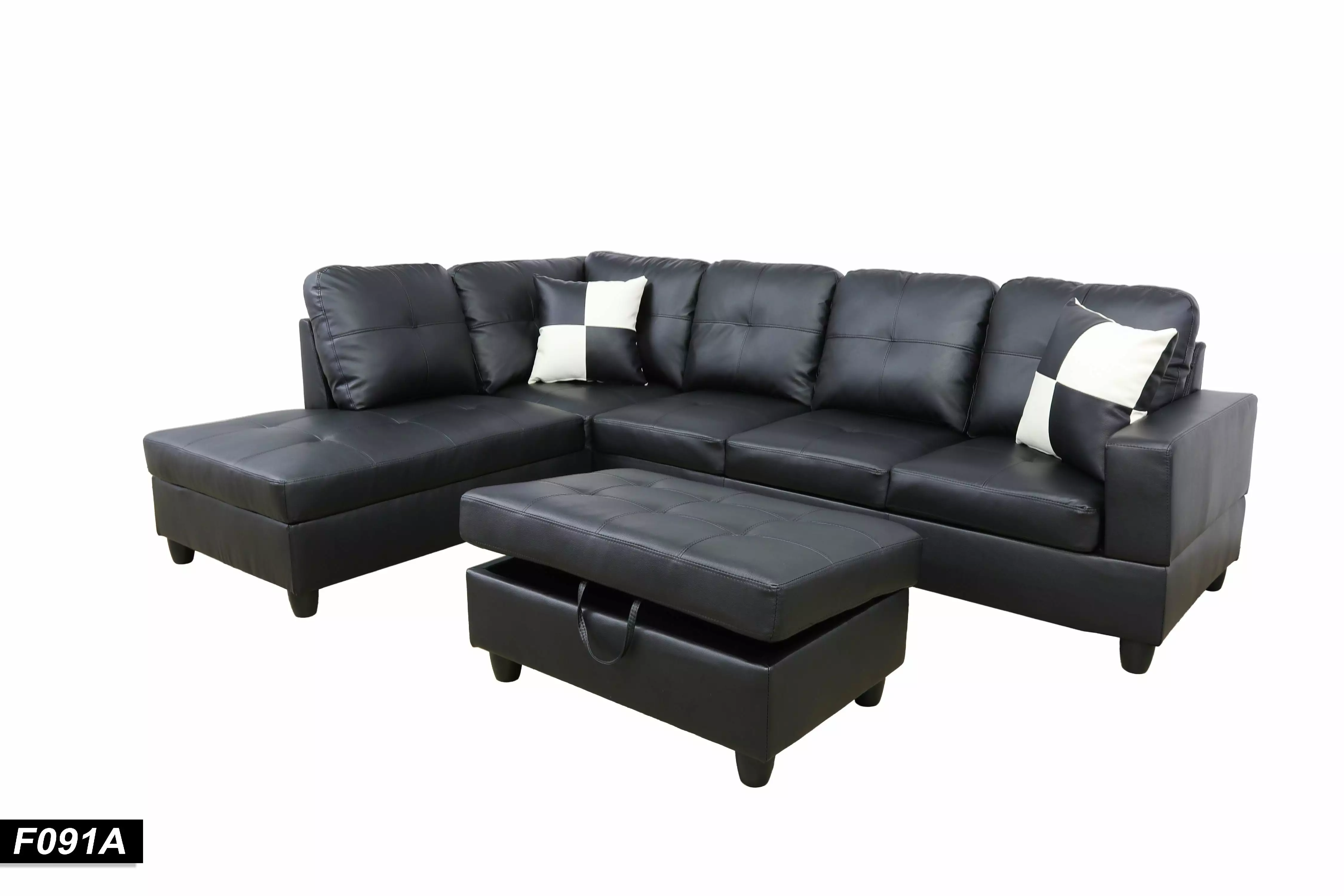 PonLiving Funiture Sectional Sofa Set 91A Black Modern Living Room Beverly Fine Furniture