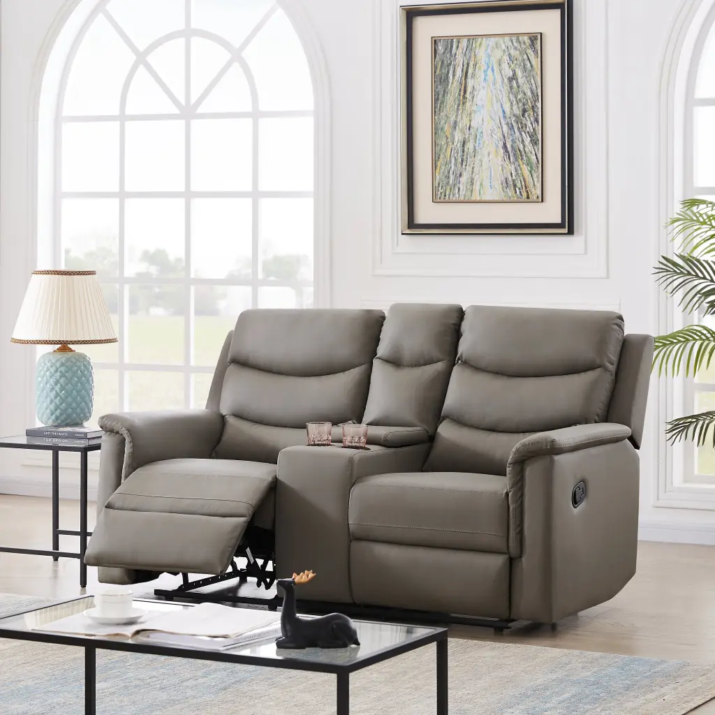 2 Seater Motion Sofa Grey PU W22343701 K2553P167006 Gray PU relax lounge