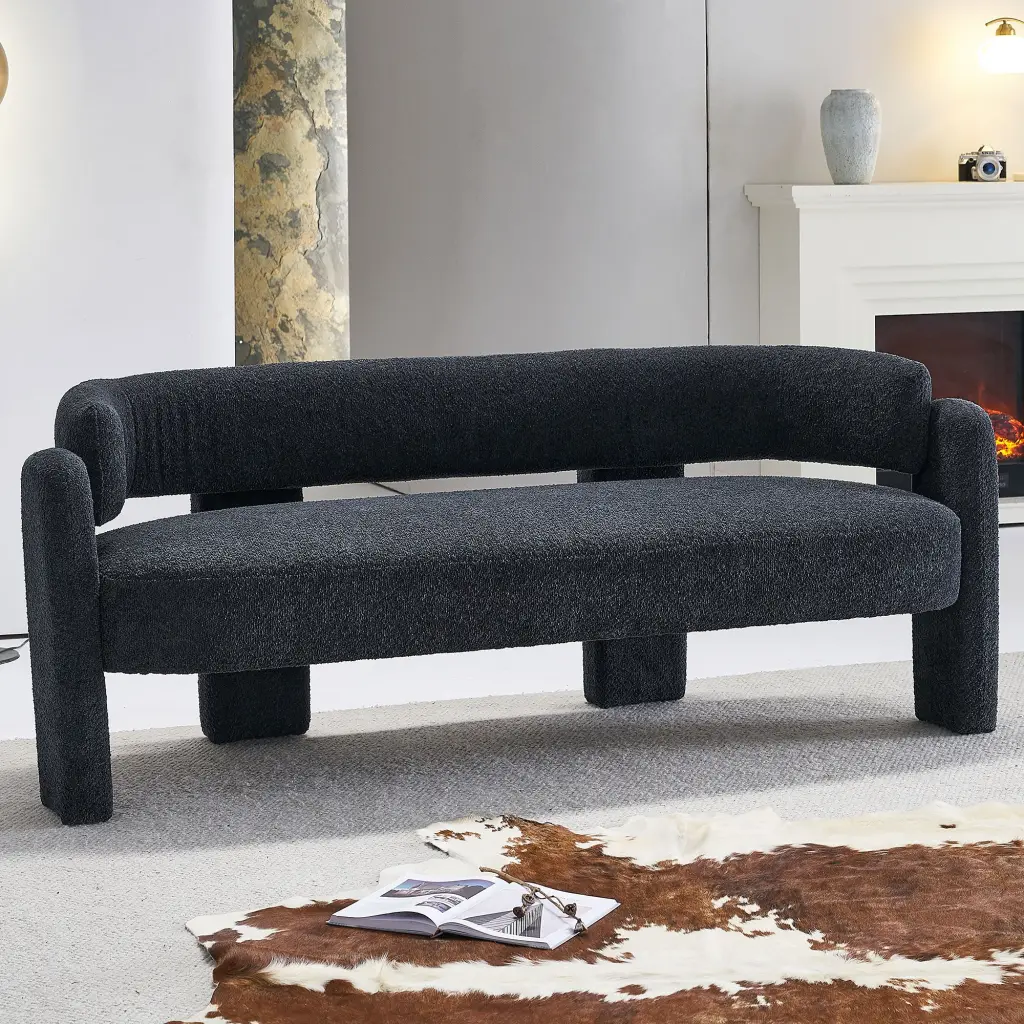 75.59 Inch Wide Boucle Upholstery Modern Sofa Living Room Dark Grey Durable Couch wq furniture