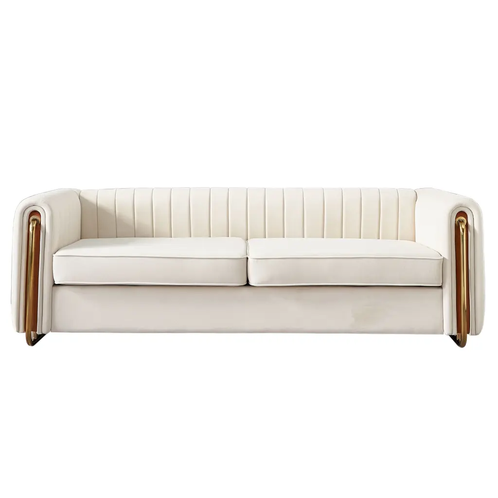 Contemporary Velvet Sofa Couch 84.25''W Beige Living Room wq furniture