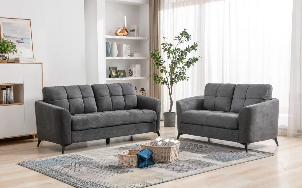 Callie Gray Woven Fabric Sofa Loveseat Living Room Set Gray Velvet lilola home