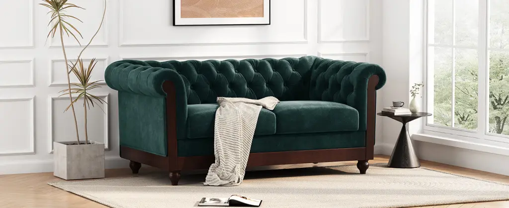 Vivalux 59.44 Inch Chesterfield Velvet Loveseat Sofa 2 Person Rolled Arm nh-vivalux