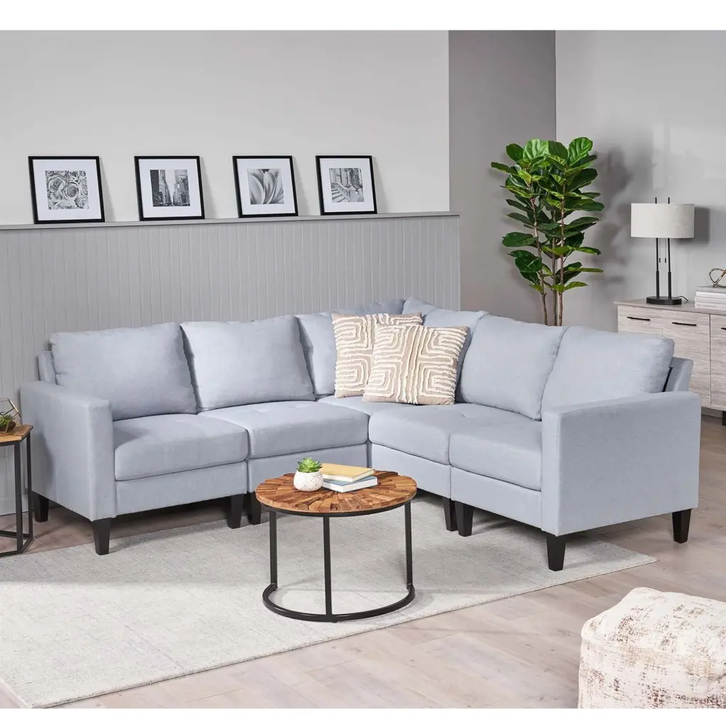 Mirod Comfy 5 Pieces L Shaped Sofa Wooden Legs Modern Living Room Set nh-mirod