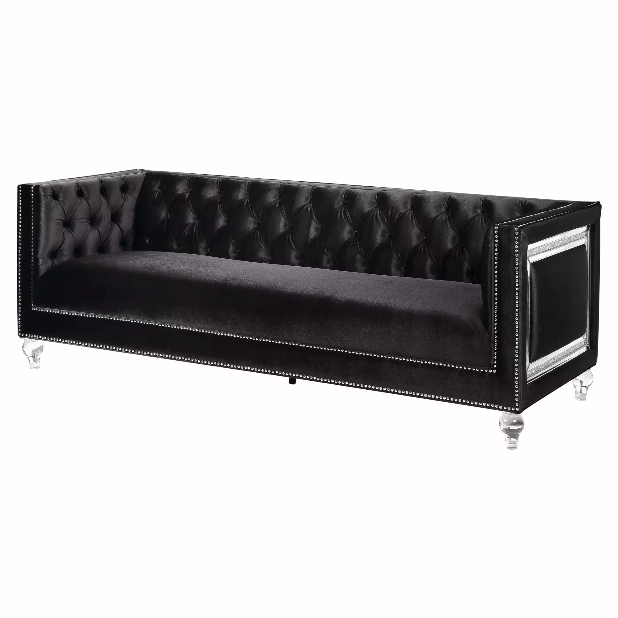 ACME Heibero Sofa 2 Pillows Black Modern Living Room Couch Acme Furniture