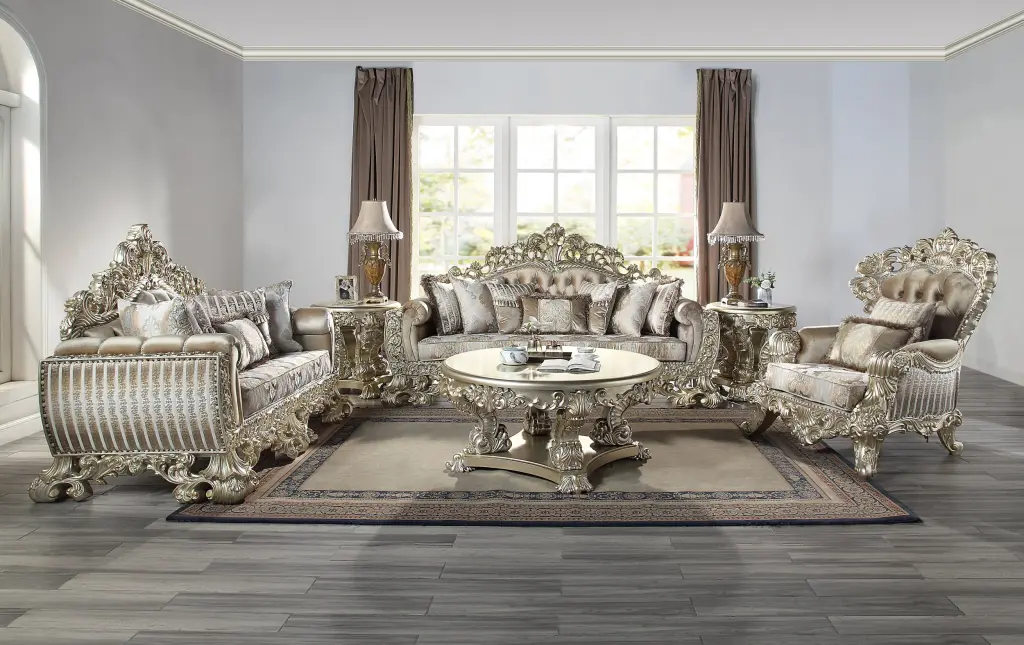 Sorina Sofa W 7 Pillows Velvet Fabric Antique Gold Finish Lv01205 G acme onsite store