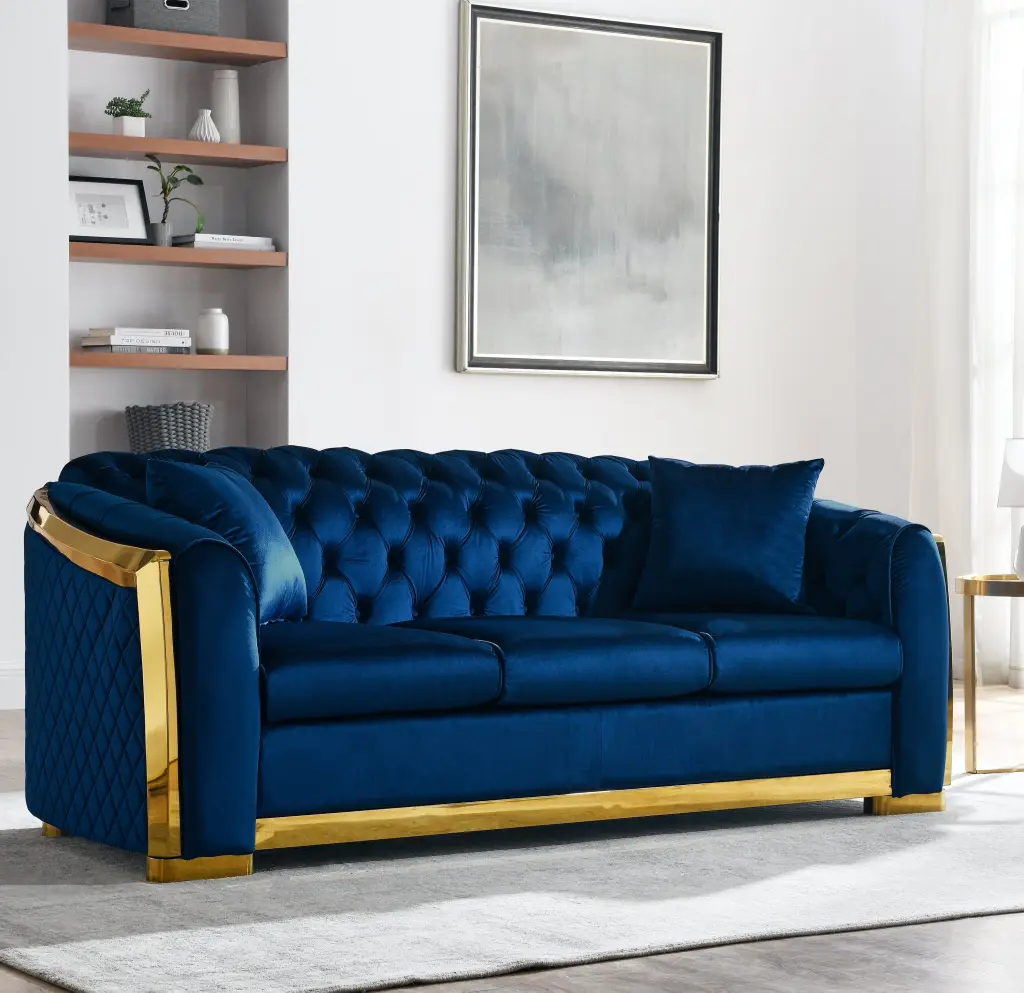 Velvet Premium Chesterfield Sofa Set 84 Inch Tufted 3 Seat Couch dg chuang ying