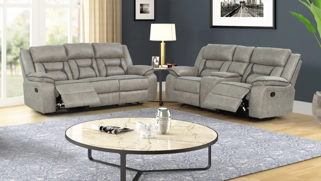 Denali Faux Leather Upholstered 2 Piece Sofa Set Wood Finished galaxy home furnishings