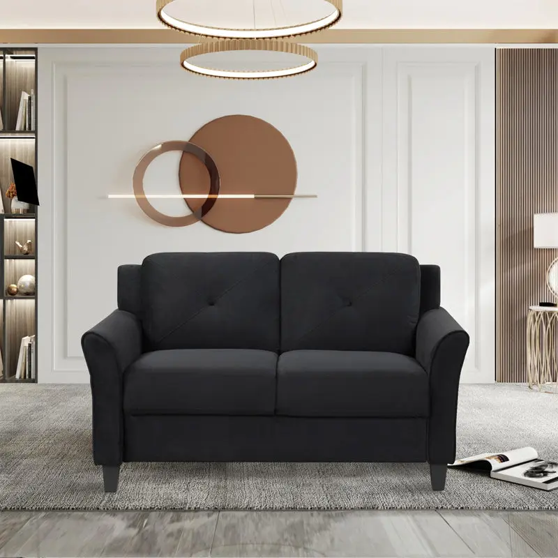 Trendy Living Room Sofa Double Seats Black Fabric Antique Design jiumi