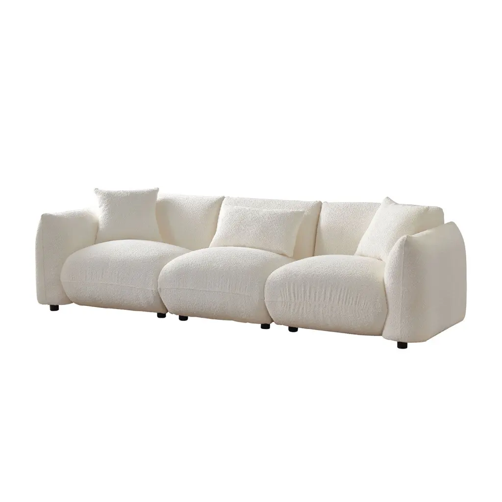 Mid Century Modern Couch 3 Seater Sofa Upholstered Living Room Beige justone interior