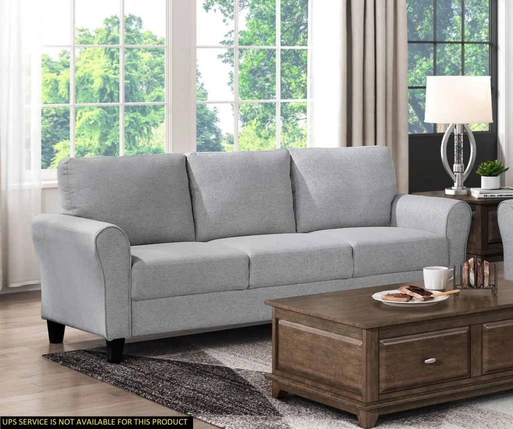 Modern 1Pc Sofa Dark Gray Textured Fabric Upholstered Rounded Arms kanepe