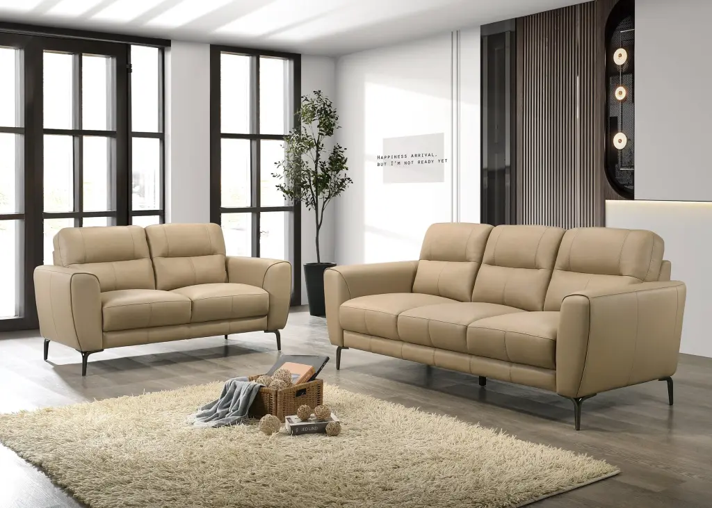 Taupe Top Grain Leather 2 Piece Sofa Set Sofa and Loveseat kanepe