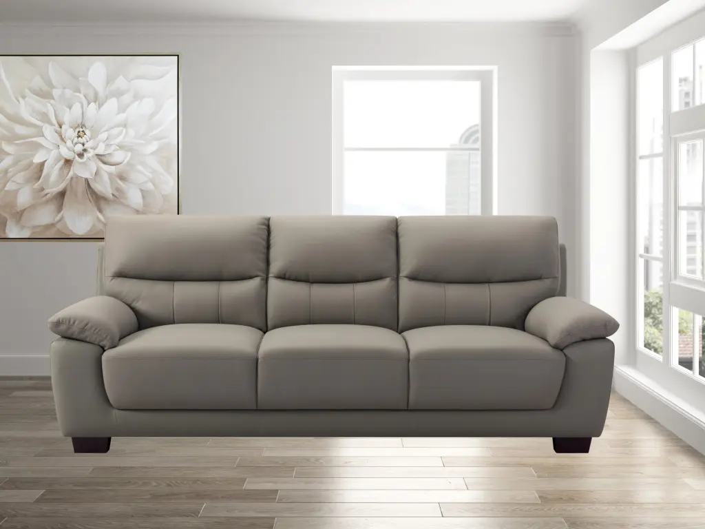 3 Seater Renzo Top Grain Leather Match Sofa Grey Color Light Brown new spec furniture