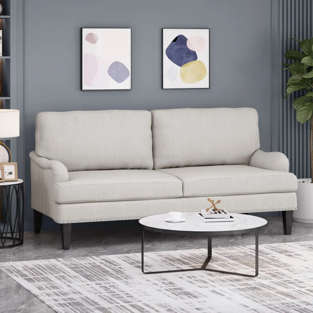 2 Seater Sofa Beige Fabric Living Room nh-comfortcove