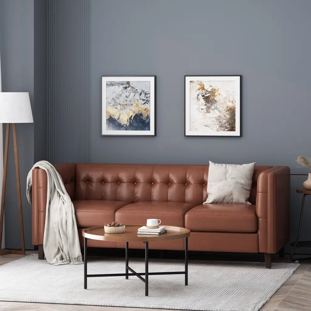 Modern Light Beige 3-Seat Sofa Tufted Back Contemporary Living Room nh-mirod