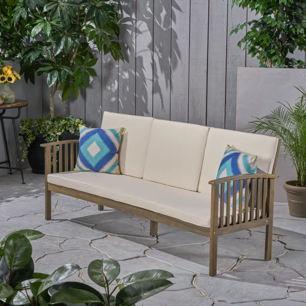 Casa 3 Seater Sofa Grey Cream Wood Frame Waterproof Fabric nh-purenest