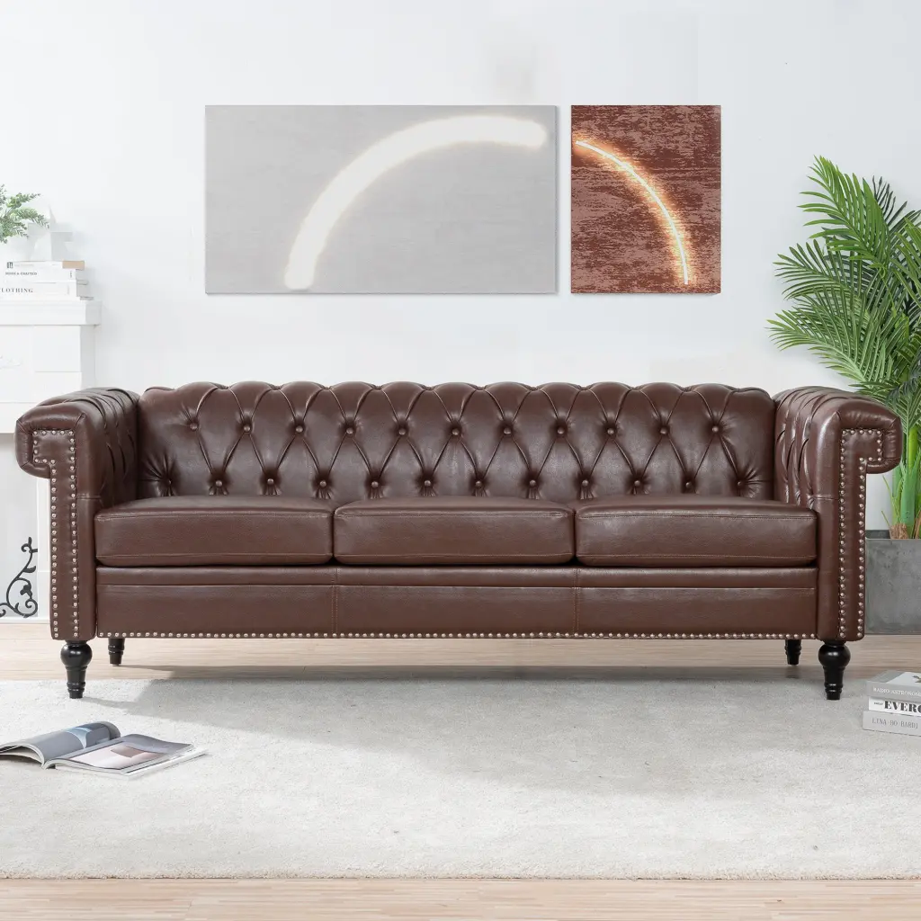 83.66 Inch Traditional Square Arm 3 Seater Sofa Removable Cushions rnb