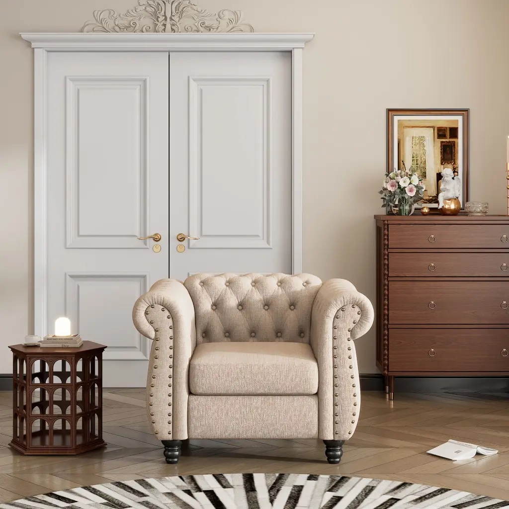39 Inch Modern Dutch Plush Upholstered Sofa Solid Wood Legs rnb