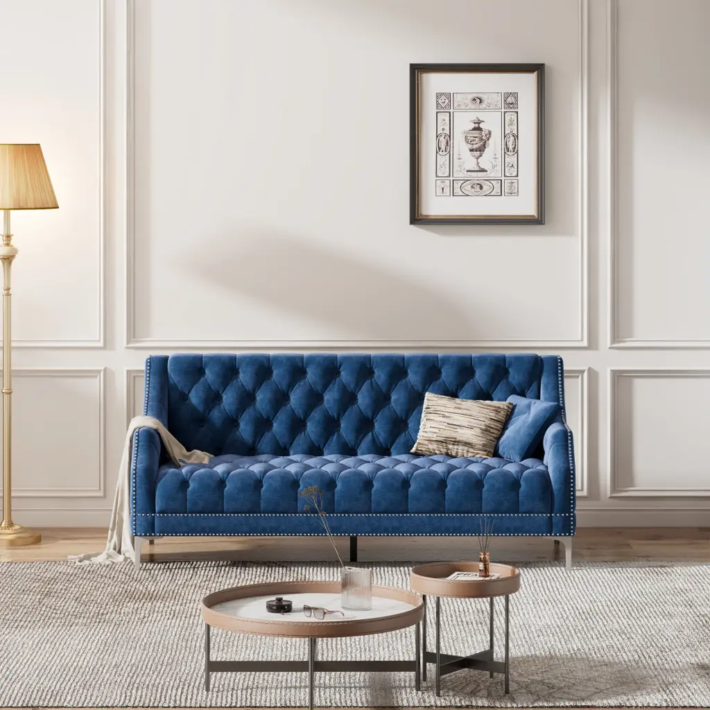 78 Inch Modern Sofa Dutch Plush Upholstered Sofa Metal Legs Button Tufted Couch rnb