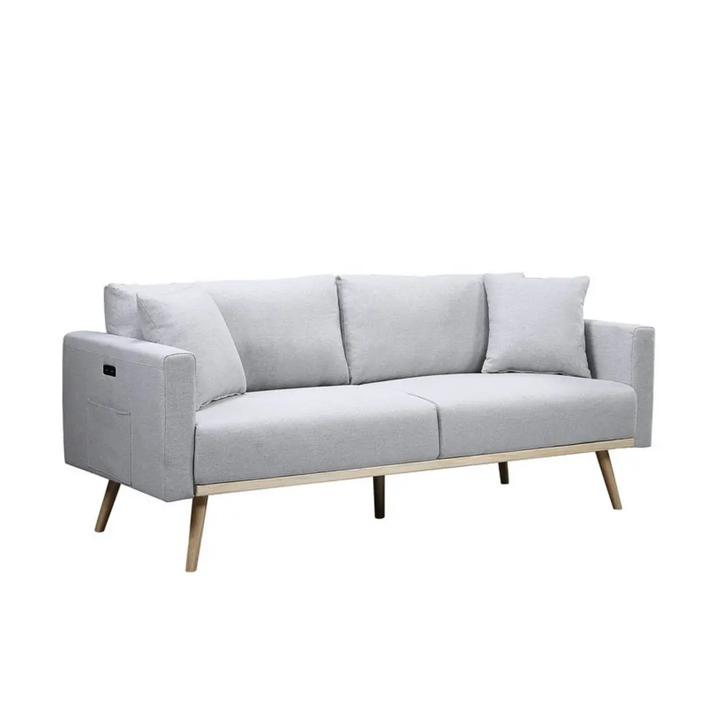Mico 75 Inch Modern Sofa USB Charging Ports and Side Pocket Light Gray royal hampton