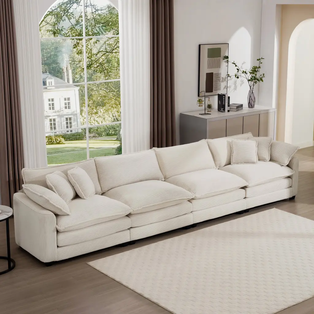 Modern Upholstered 4 Seater Fabric Sofa Cozy Back Cushions ui furniture