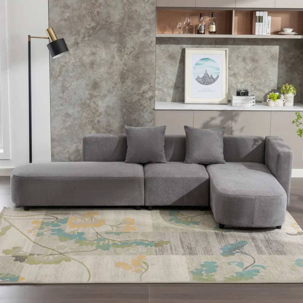 Premium Modern Style Living Room Upholstery Sofa Gray Chenille Fabric u_style