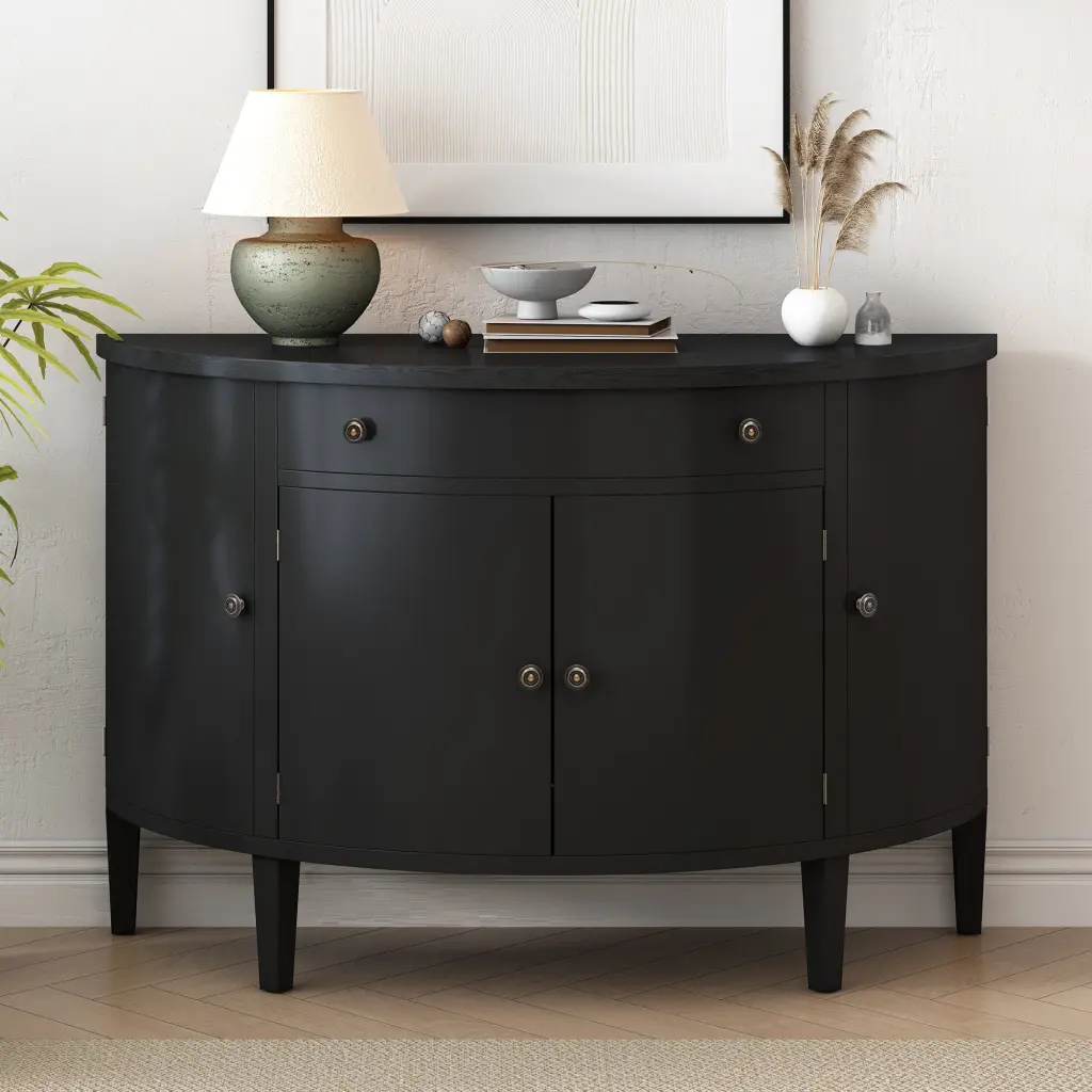 Curved Design Storage Cabinet Fraxinus Mandschurica Solid Wood u_style