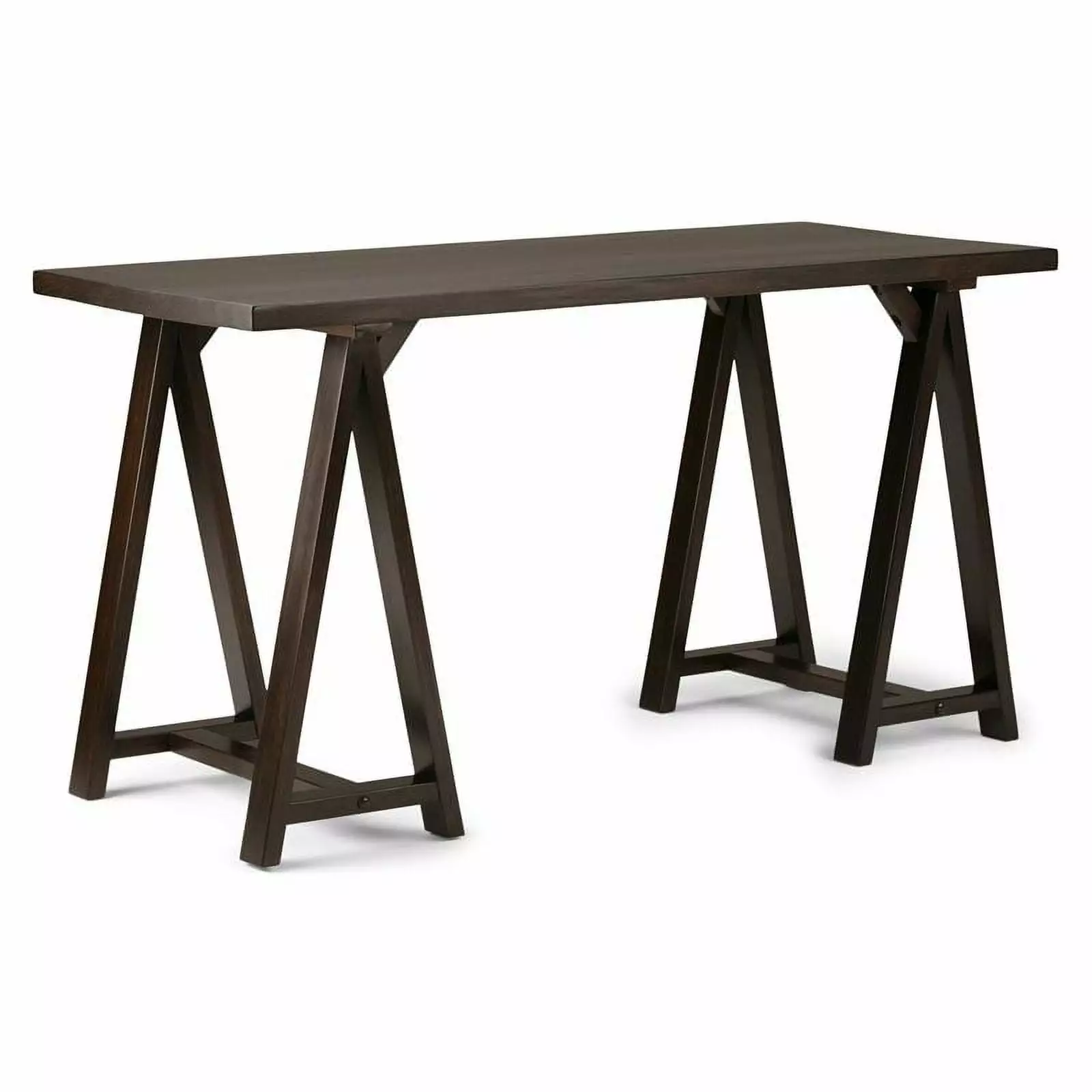 Pemberly Row Solid Wood Modern Industrial Writing Desk Dark Chestnut Brown - Stylish Home Office Desk