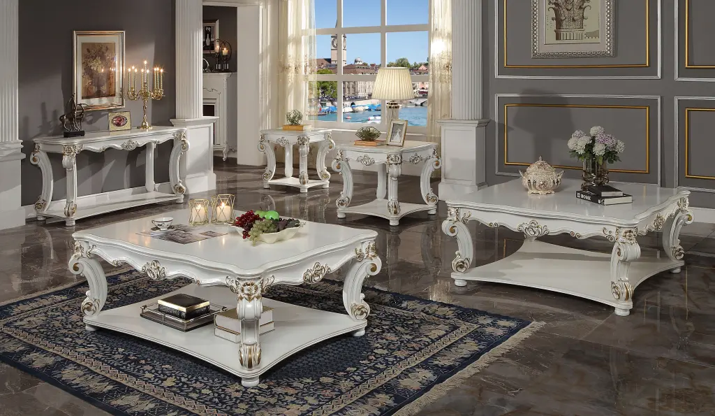 Vendome Square Coffee Table Antique Pearl Finish White LV01526 acme onsite store