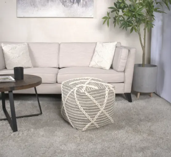 Rope Square Pouf Gray And Ivory Gray Wool Footstool Ottoman bazar