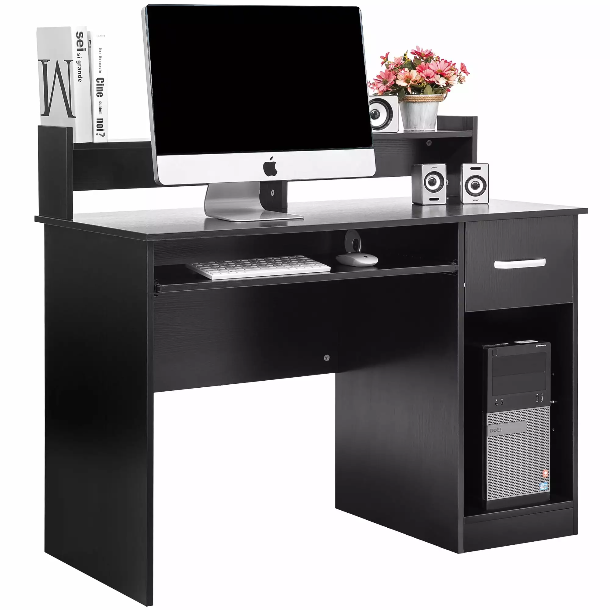 Ktaxon Wood Computer Desk - Black Office Laptop PC Work Table Drawer and Keyboard Tray