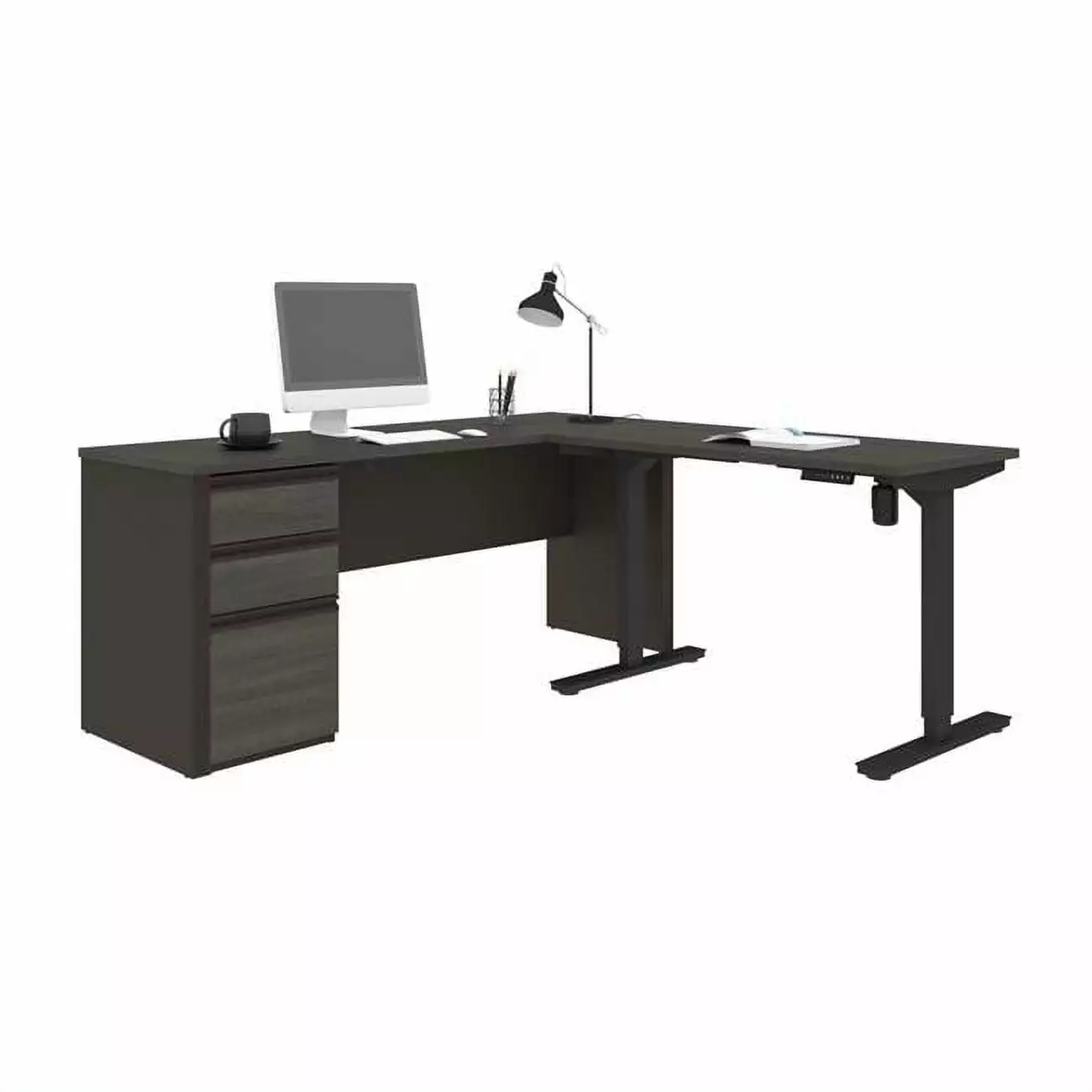 Bestar Prestige Plus 3 Piece Standing Desk Set Bark Gray Slate