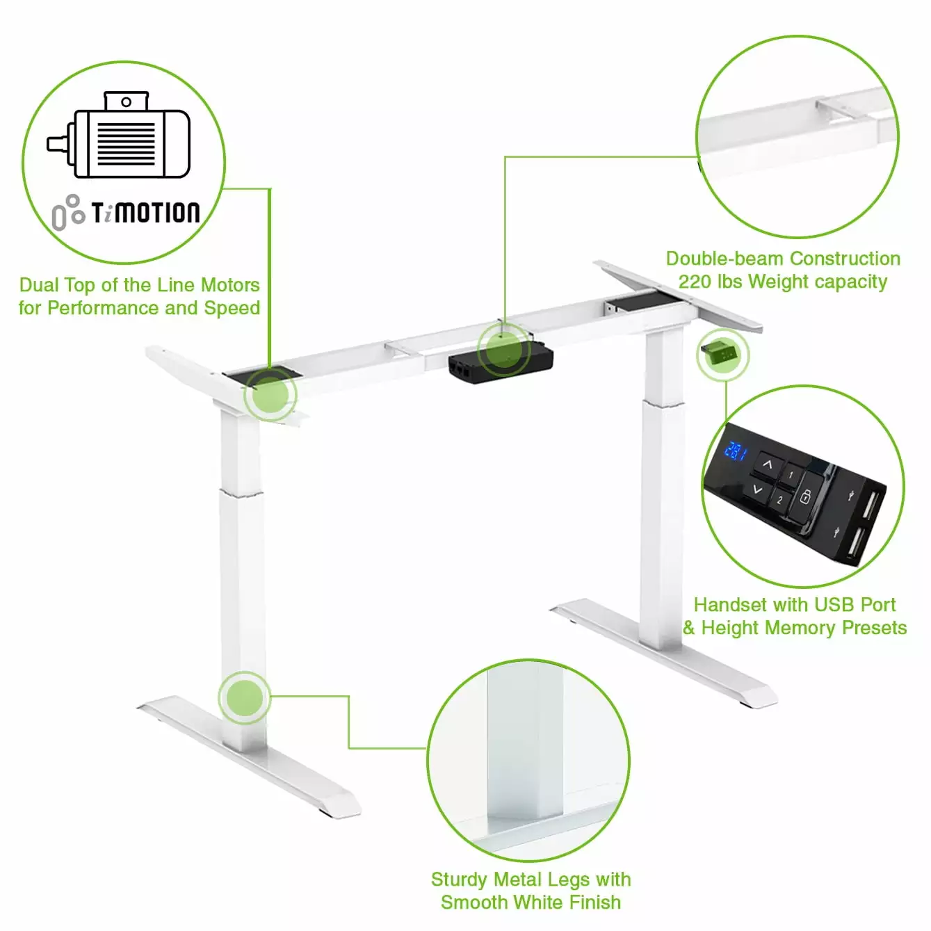 AdvanceUp Dual Motor Adjustable Electric Stand Up Office Desk Frame USB