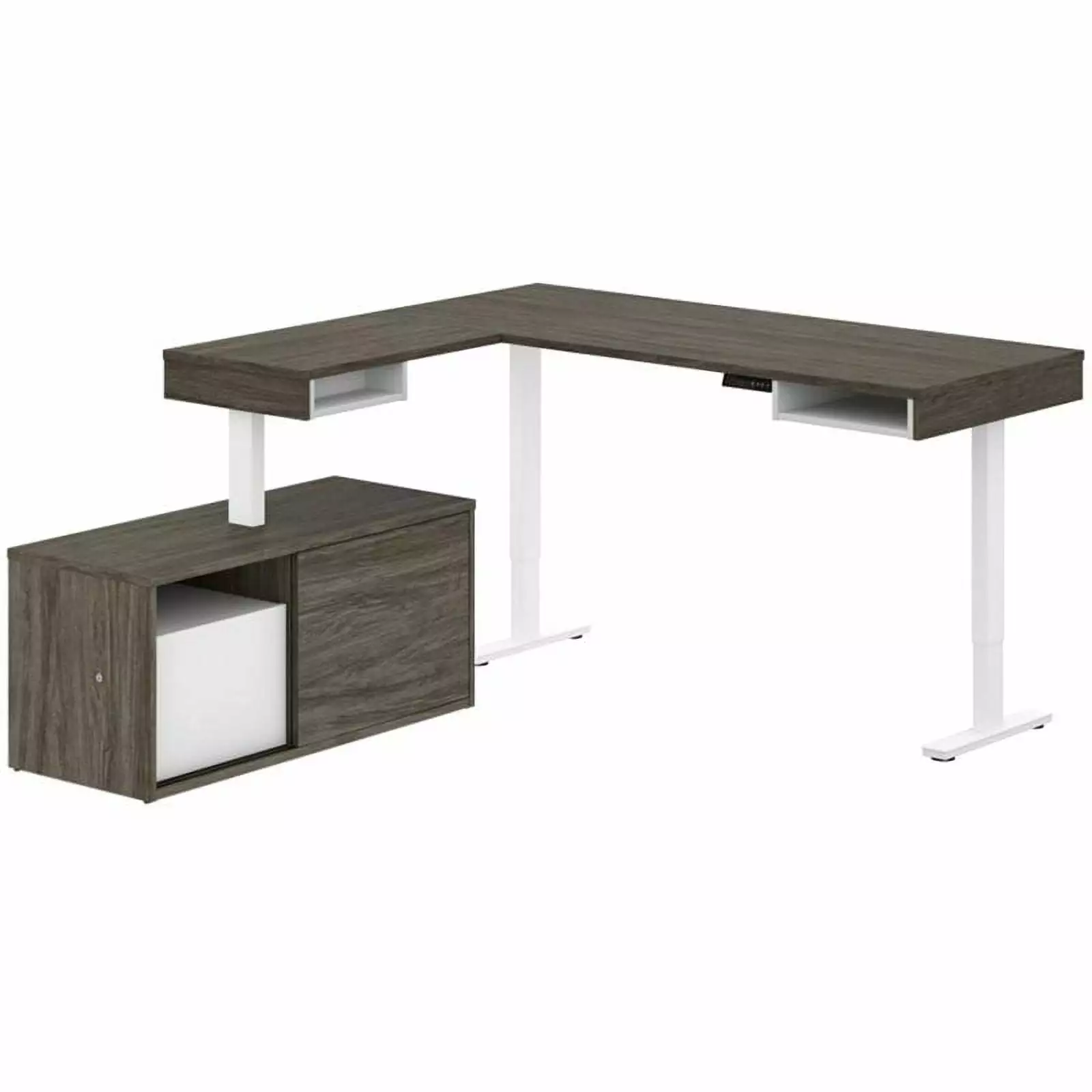 Atlin Designs L Shaped Adjustable Standing Desk Credenza Walnut Gray