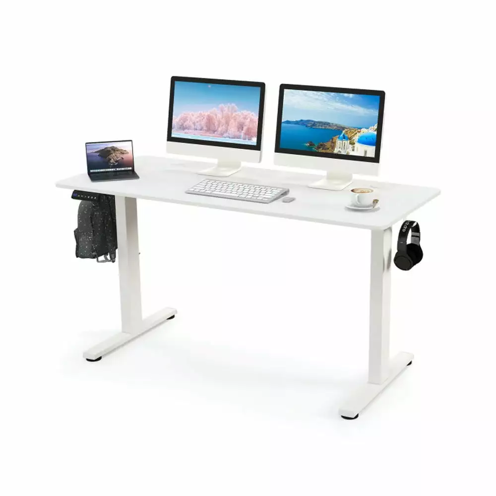 Barara King Standing Desk 55 x 24 Inches Sit Stand Home Office Desk 3 Memory Height Settings White