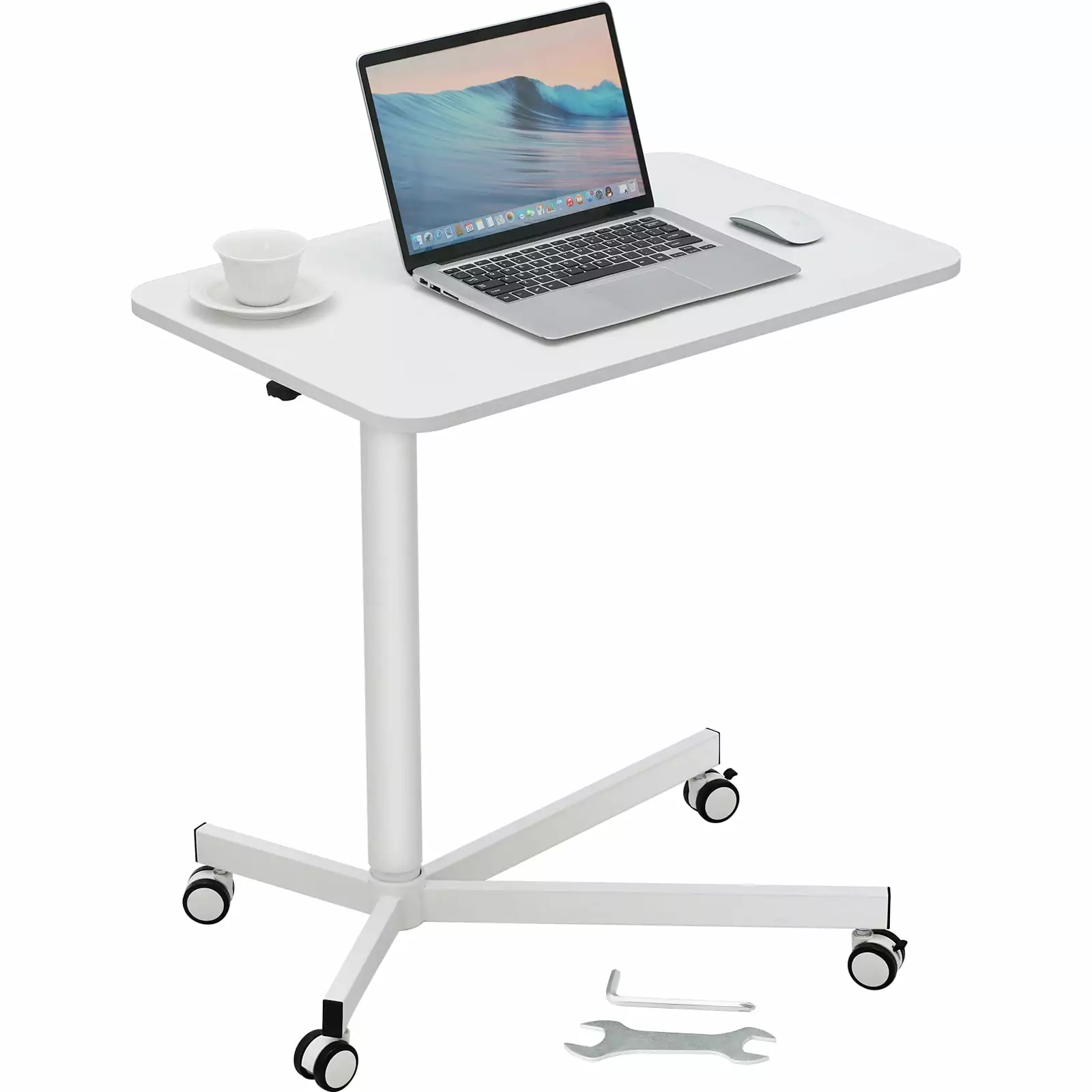 BENTISM Mobile Standing Desk Gas-Spring Height Adjustable 360 Swivel Wheels Portable Laptop Table