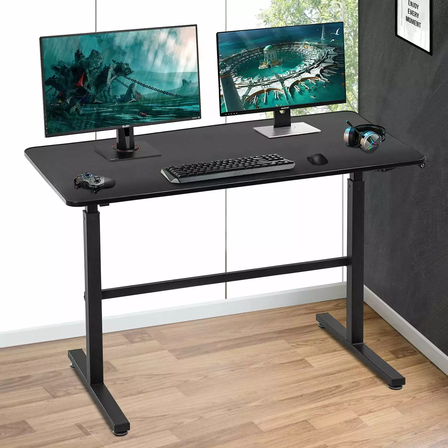 BestOffice Adjustable Standing Desk 47 Inch Computer Desk Height Converter Black Workstation