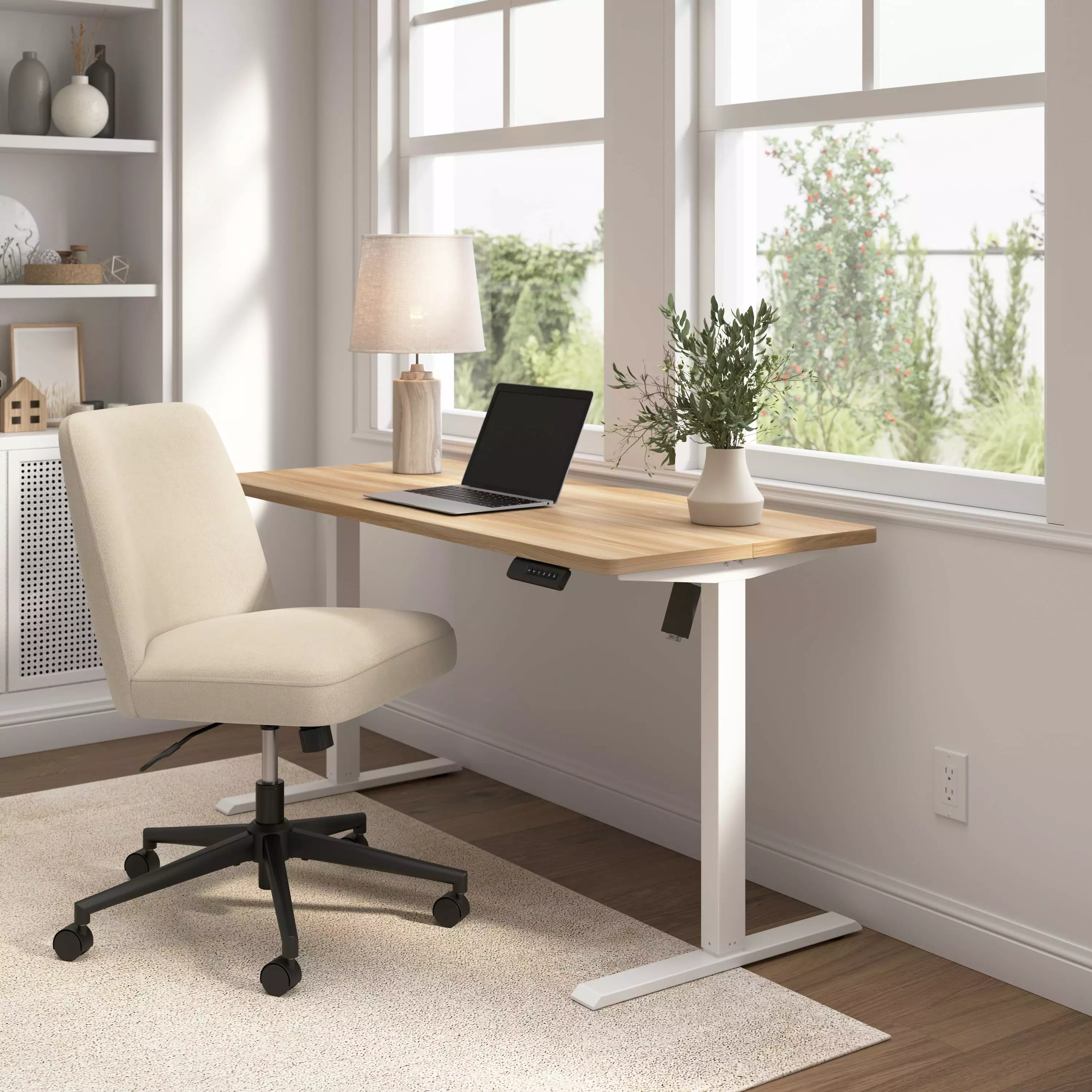 Energize Height Adjustable Standing Desk Chair Maple Engineered Wood Ergonomic Bush Furniture