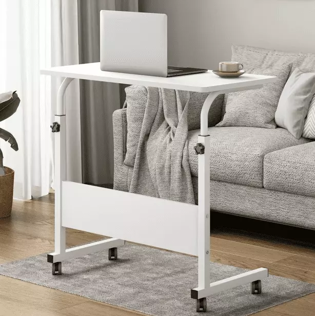 Modern White Mobile Standing Desk Adjustable Height and Rolling Casters DJ Corp Design