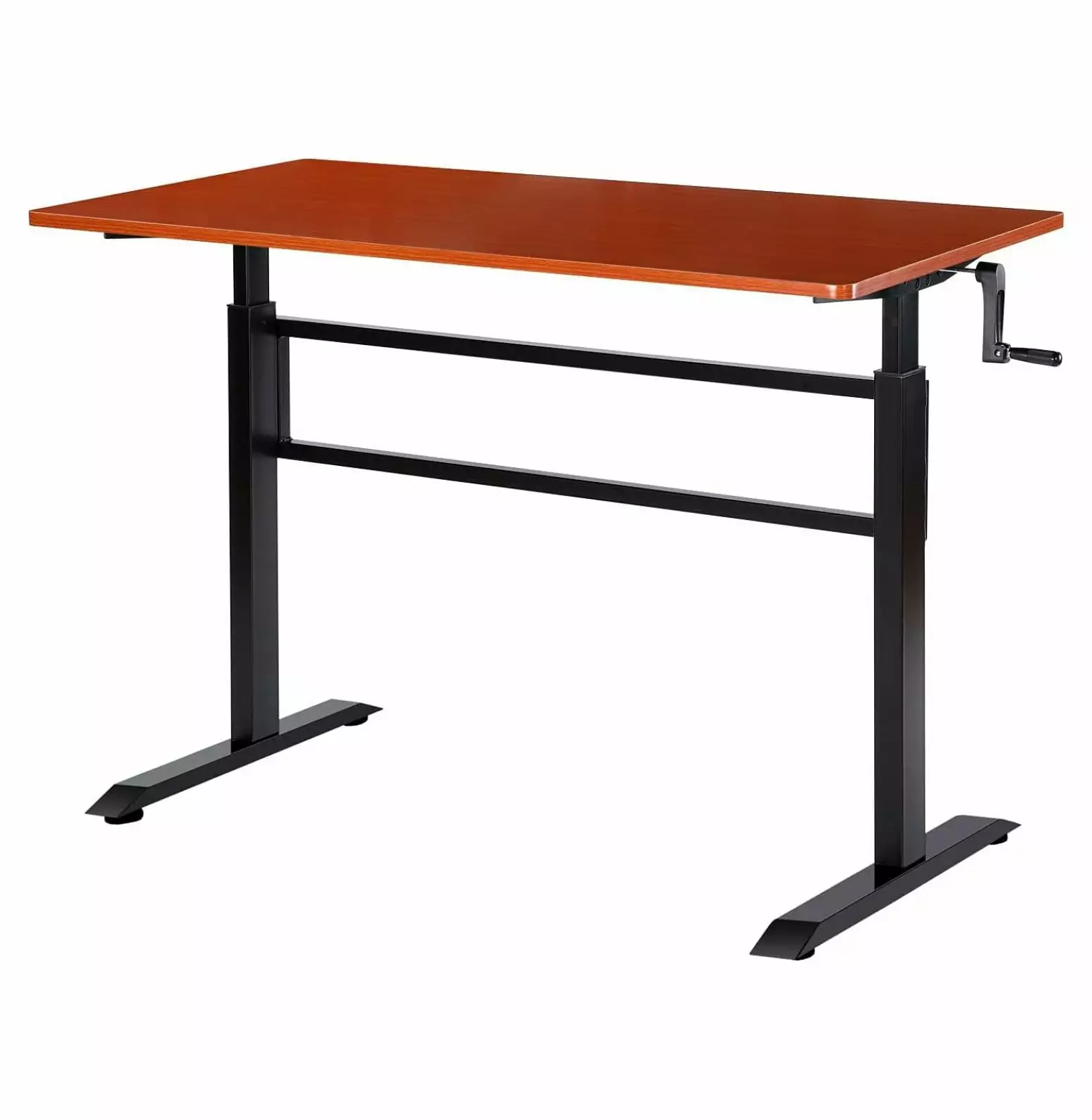 Drevy Crank Adjustable Height Standing Desk Teak Top Black Legs Writing Desk Study Table