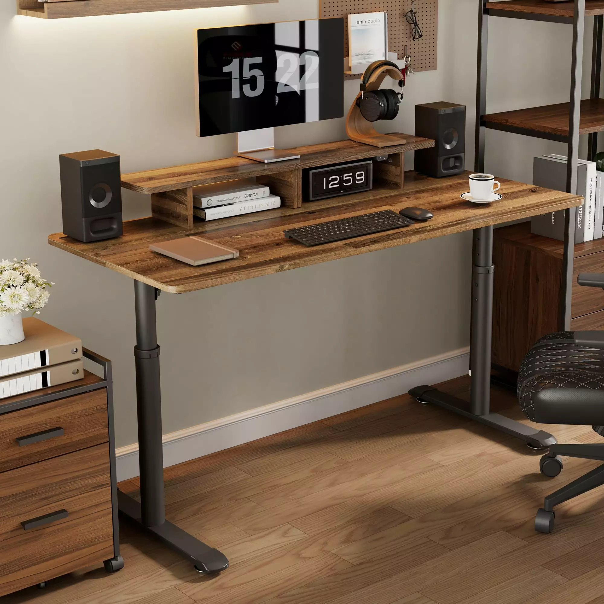 Eureka Ergonomic 60 Inch Rustic Wood Height Adjustable Standing Desk Monitor Stand - Large Computer Desk